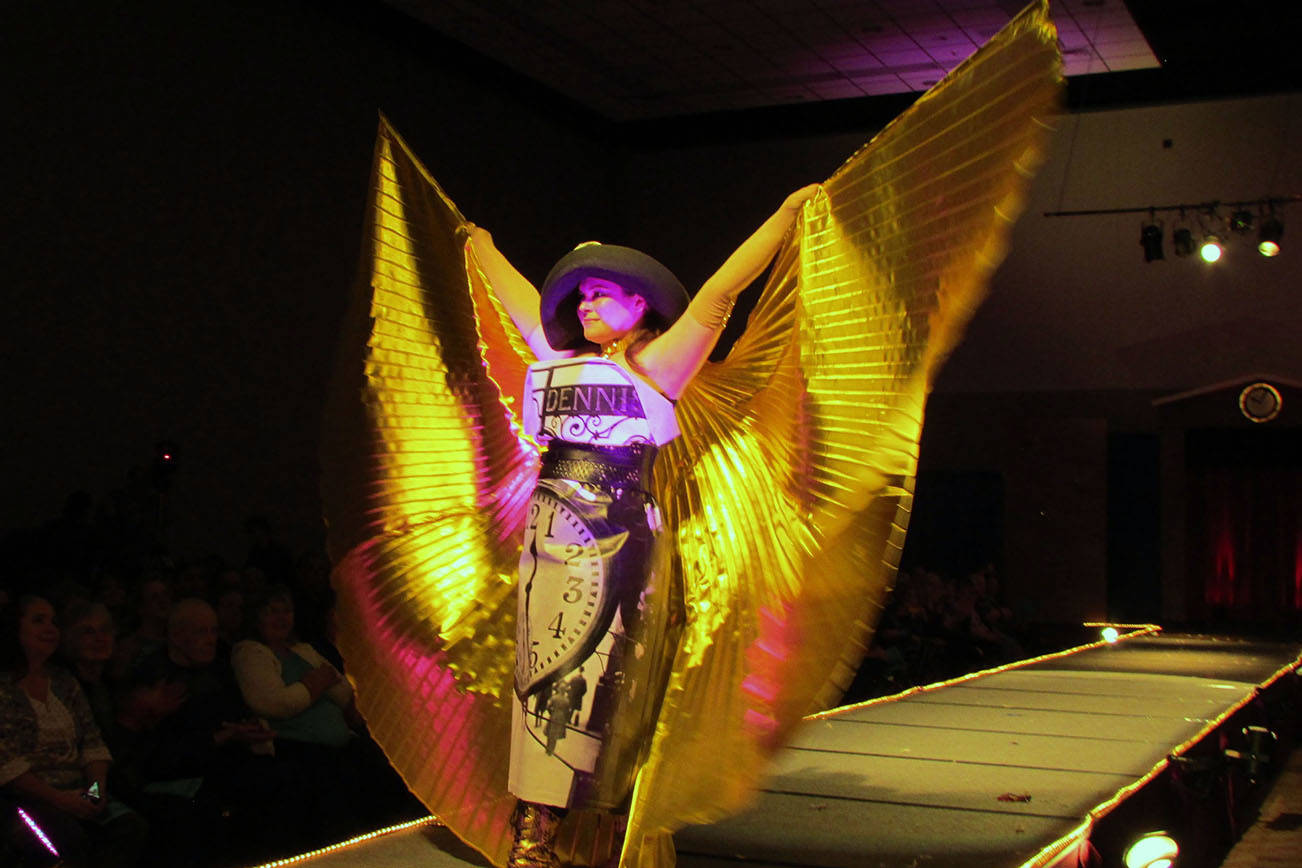 Scott D. Johnston photo of the 2017 Ocean Shores Wearable Art Show at the Ocean Shores Convention Center Saturday June 3. The artist and model is Karen Ann Damm, with “Golden Ticker”