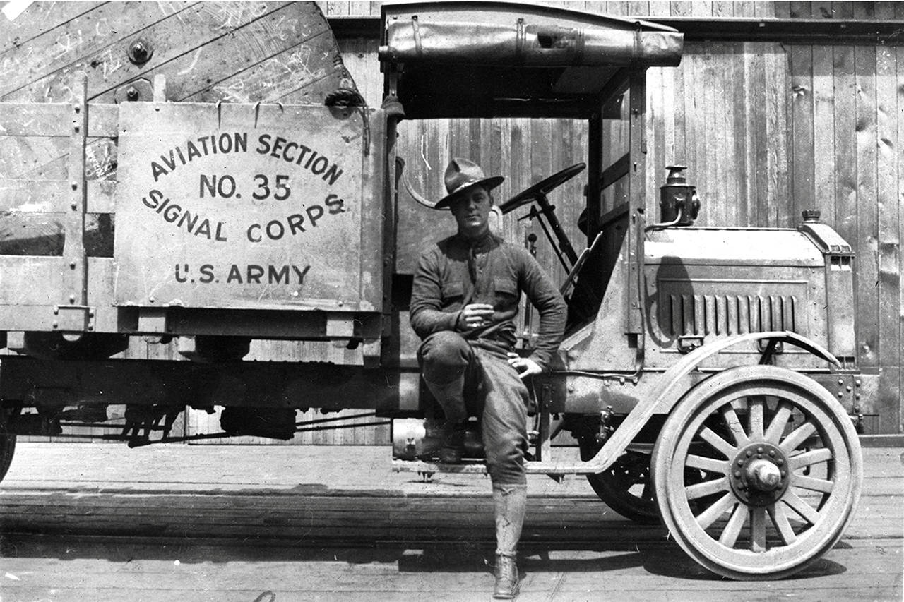 Courtesy Polson Museum                                The Grays Harbor District of the Spruce Production Division was home to nearly a dozen camps devoted to harvesting Sitka spruce for use in airplane production. Supply trucks like this one were regularly seen in town.